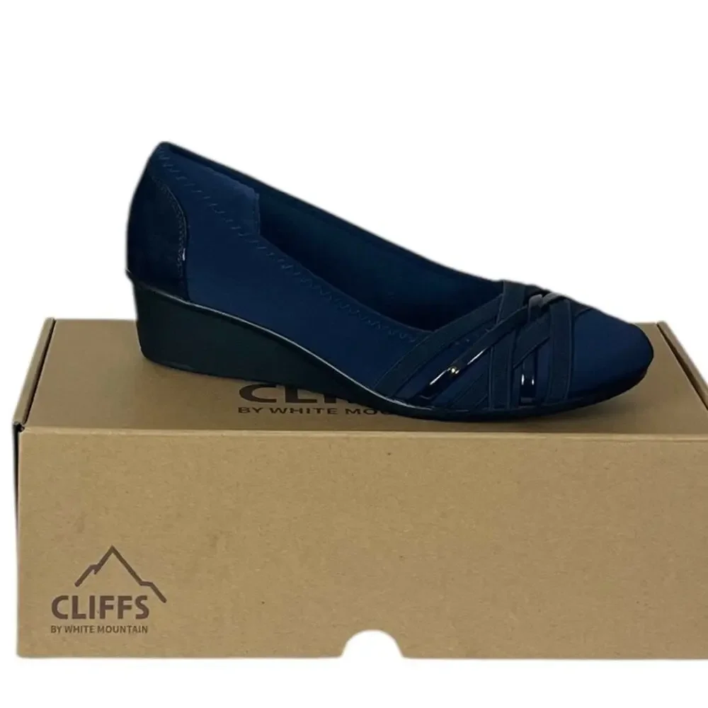 Cliffs New Bowie Wedge Slip On Non Slip Sole Round Toe Navy Blue Women’s Size 8M